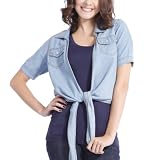 Doublju Womens Casual Denim Asymmetry Shirt BLUE M WJ104)