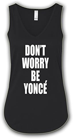 Don't Worry Be Yonce, Flowy Boxy V-Tank Top-S-Black