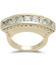 0.40 Cts Diamond & 1.74 Cts Aquamarine Designer Ring in 14K Yellow Gold