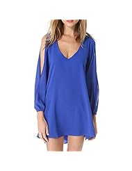 Sexy V-neck Strapless Long Sleeves Off the Shoulder Chiffon Slit Mini Dress 