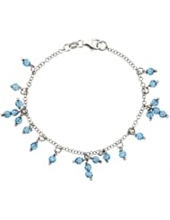 Sterling Silver Blue Topaz Swarovski Crystals 7 in. Charm Bracelet