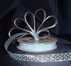 Organza Polka Dot Ribbon -3/8"- Light Blue/White Dots - 25 Yards (75 Ft)
