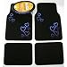 Blue Hearts Combo - Front & Rear Carpet Floor Mats & Steering Wheel Cover