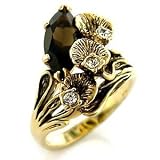 Size 12 Calla Lilly Flowers Smoky Topaz Crystal Brass Gold Plated Ring