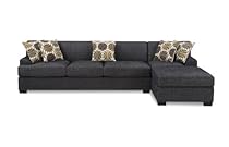 Hot Sale Bobkona Poundex Benford Collection Faux Linen Chaise Sofa, 2-Piece, Ash Black