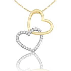 10k Yellow and White Gold Linked Diamond Heart Pendant (1/10 cttw, H-I Color, I2 Clarity), 18