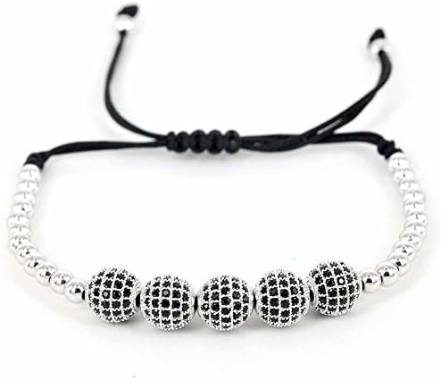 8mm Gold Plated Black Zircon Beads Macrame Bracelet Men White Gold
