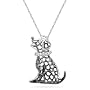 10k White Gold Filigree Diamond Dog Pendant (.02 cttw, I-J Color, I2-I3 Clarity), 18"