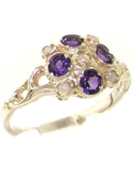 VINTAGE Design 925 Solid Sterling Silver Natural Amethyst & Opal Cluster Ring - Finger Sizes 4 to 12 Available
