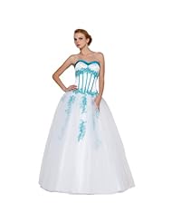 A-line Strapless Polyester/Satin/Tulle Full Length Beaded Applique Sequined Sleeveless Prom Dress/Quinceanera Dress 