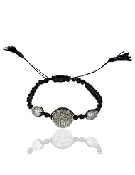 Diamonds in Center Bead And Another Side Two Beads Cz Setting Sterling Silver Gold Plated Knotted Thread Bracelet Jewelry