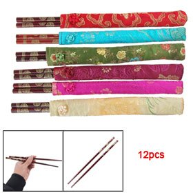 Buy 6 Pairs Wooden Rosewood Color Tableware Chopsticks w Fabric Holder