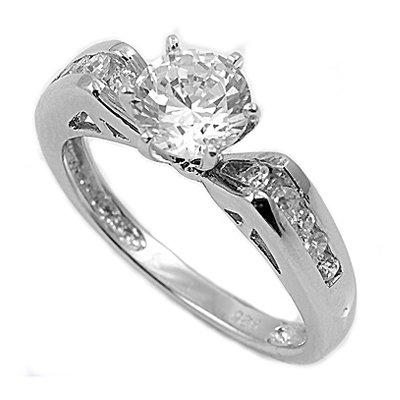 That Incomparable Aura and Value in a Stylish Silver Engagement Ring, 3.00 Carat Total Weight, of Top Class Diamond Colored Cubic Zirconia Embodied in Round Cut Center and Side Stones, Free Shipping, Sale Price Offer, Comes with Free Special Gift P