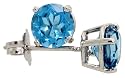 December Birthstone 14K White Gold Basket Set Stud Earrings, w/ 1/2 carat Size (5 mm) Brilliant Cut Natural Blue Topaz