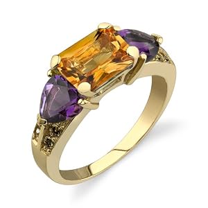 Buy Intricate Delicacy 3.41 cts Radiant Citrine and Heart Amethyst Diamond Ring 14Kt Yellow Gold by Peora