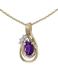 10k Yellow Gold Oval Amethyst And Diamond Teardrop Pendant with 16" Chain
