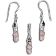 Sterling Silver Pink Shell Drop with Rhodolite Garnet Pendant and Earrings Set by Sajen