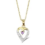 9ct Yellow Gold Ladies Heart Shape February Birthstone Pendant set with Amethyst and 1pt of Diamond on 18 Prince of Wales Chain