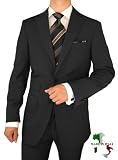 Gino Valentino Made in Italy Wool / Silk 2 Button Ticket Pocket Jacket Flat Front Pants Custom Working Buttonholes Charcoal Black with Pinstripe