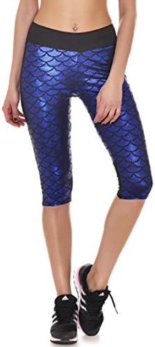 Fvous Women's Mermaid Active Workout Capri Leggings Running Yoga Tights L