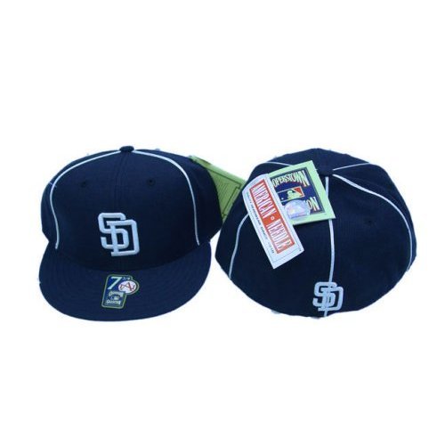 San Diego Padres MLB Navy and White Stripes Cooperstown Collection Fitted Baseball Hat / Cap