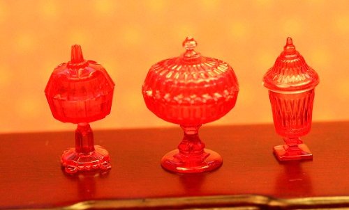 Dollhouse Miniature Chrysnbon Set of 3 Red Candy Jars