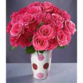 Valentine's Day Flowers - Deluxe Raspberry Fizz Flower Bouquet with Vase