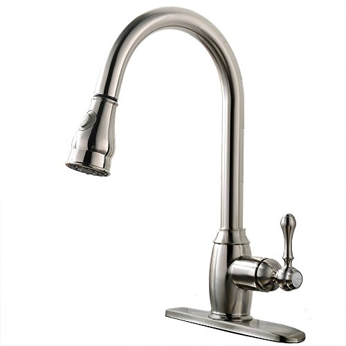 VCCUCINE Best Antique Commercial Stainless Steel Brushed Nickel Single Handle Pull Down Kitchen Sink Faucet, Pull Out Sprayer Kitchen Faucet