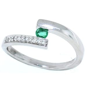 0.13CT Emerald and Diamond Ring in 14Kt White Gold