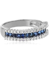 14k White Gold Classic Blue Sapphire Diamond Ring (1/3 cttw, I-J Color, SI2 Clarity)