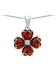 Celtic Love by Kelly (tm) 6mm Heart Shape Simulated Garnet Lucky Clover Pendant in 925 Sterling Silver