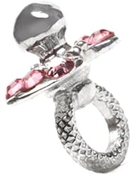 Novobeads Its a Girl! Silver w/ Crystals Charm Bead - Made in USA w imported materials - Fits all major bead bracelets