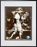 Thurman Munson, New York Yankees Catchers Gear Sepia Double Matted 8 X 10 Photograph in Black Anodized Aluminum Frame
