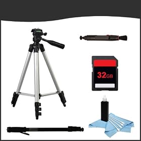 Pack of (2) Tripods for Panasonic Lumix GX1X and GX1XK + 32GB SD Card + 5 Bonus Items
