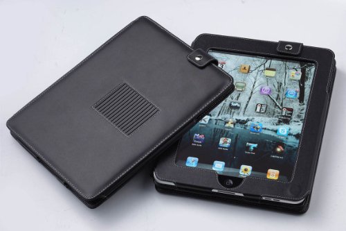Black Leather Case/Folio for Apple Ipad With Built-in Stand