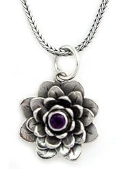 Amethyst flower necklace, Sacred Lilac Lotus - Hand Crafted Floral Amethyst and Sterling Silver Necklace