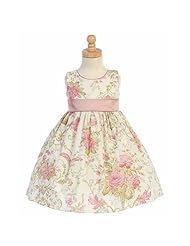 Toddler Floral Print Cotton/Taffeta  Dress With a Sash 