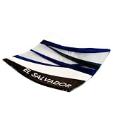 Fused Glass Plate in The Colors of El Salvador, Blue and White w/ Iron Folding Base