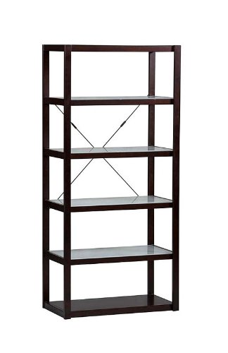 Linon Espresso Bookcase With Tempered Glass Shelves