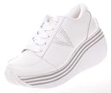 41kNpeS78cL. SL160  Volatile Elevation Womens White/Rhinestone Platform Wedge Sneakers Shoes Leather