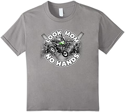 Kids Look Mom No Hands Tshirt Motorcross Dirtbike Rider  4 Slate