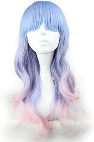 Anime Wig Long Wavy Blue Mixed Pink Multi-Color Cosplay Hair Wig+ Wig Cap by CosplayMIX