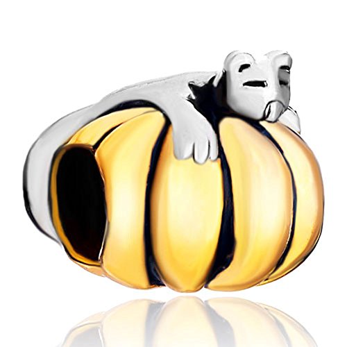 Halloween Gifts New Sale Cheap Bear Lying on Jack-o-lantern Pumpkin Jewelry Beads Compatible Pandora Charm Bracelet