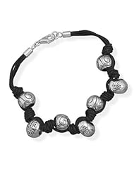 7.75" Black Cord with Sterling Silver Bead Bracelet