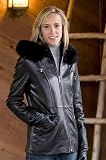 Women's Leather Anorak Jacket with Detachable Fox Hood