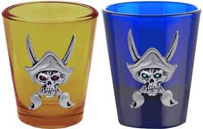AWOL Masculine Collection 1.5oz 'Pirate Hat' Colored Shot Glasses - Set of 2 (Amber and Blue)