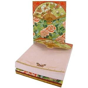 Asian Floral Fan Magnet Closure Mini Notepad