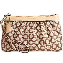 Coach Op Art Signature Leah Coated Canvas Cosmetic Case Wristlet Bag 42357 Brown