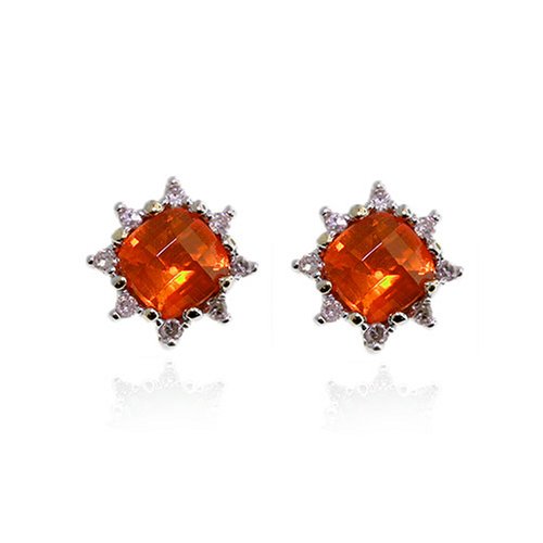 14k Yellow Gold Fire Citrine and Diamond Earrings