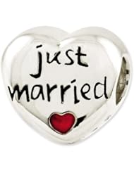 Genuine Reflection Beads (TM) Bead Charm. Sterling Silver Reflections Enameled Just Married Heart Bead. 100% Satisfaction Guaranteed.